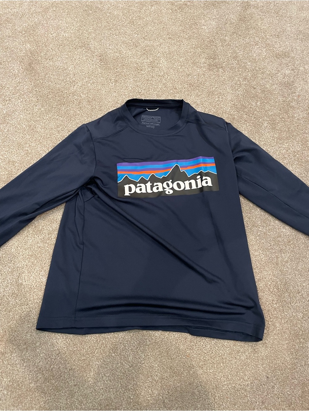 Patagonia Navy Blue Logo Long-Sleeve Kids Shirt with Multicolor Stripe